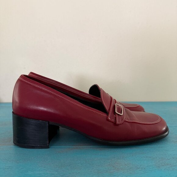 Vintage Coach Y2k Red Brick Leather Block Heeled Loafers Size 9.5 - Picture 1 of 12